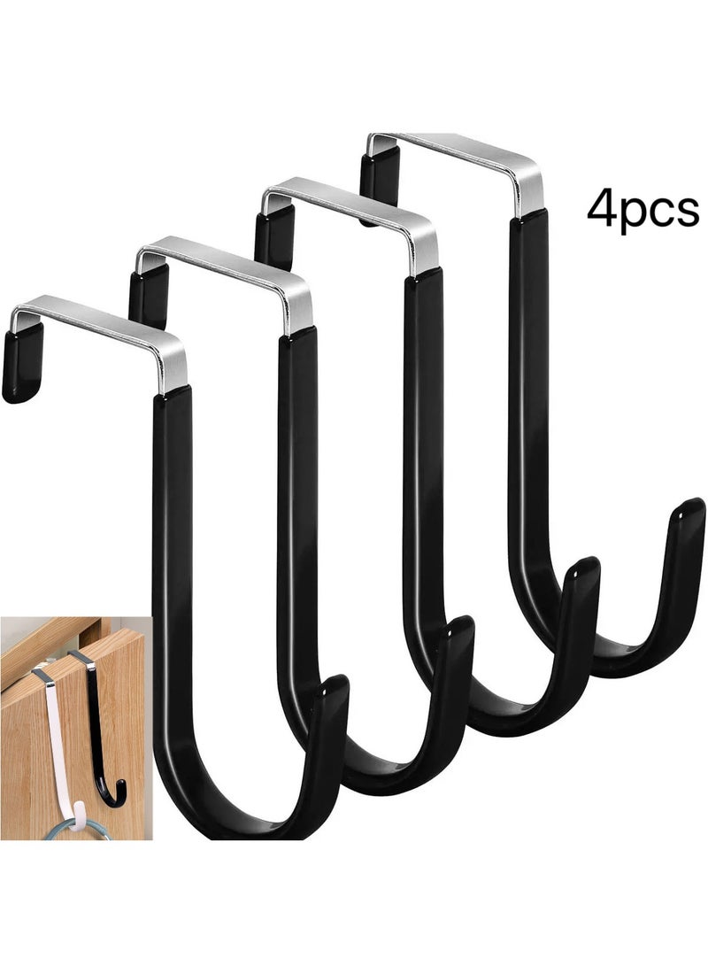 4pcs Heavy Duty Door Hanger Hooks With Rubber | Organizer Hooks, Cabinet Essentials, For Living Room, Bathroom, Bedroom, Hooks Hangers, Hooks Behind Doors, Home Essentials(Black)  - Image 1