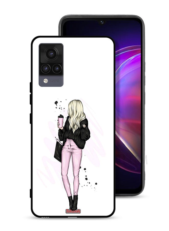 Tolwak Vivo V21 Protective Case Cover Girl Holding Coffee Cup Art - Image 1