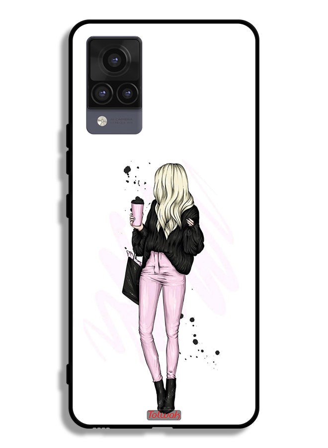 Tolwak Vivo V21 Protective Case Cover Girl Holding Coffee Cup Art - Image 2