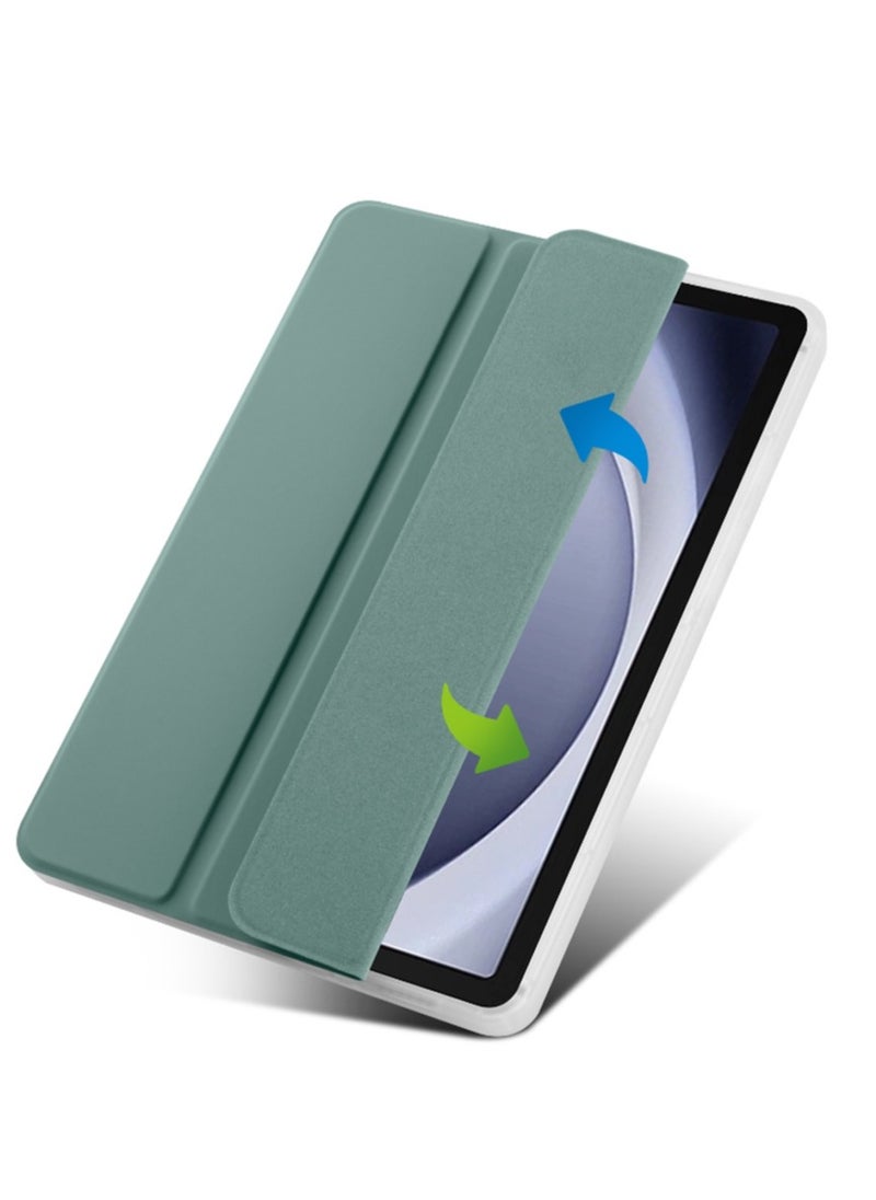 Generic - Case for  Samsung Galaxy Tab A9 ，Transparent Airbag With Pen Slot For Anti Drop, Tablet Protective Cover, Triple Fold Multi Angle Design, Automatic Wake-up/sleep, Soft Leather, Green - Image 1