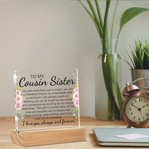 ZOSAN Best Cousin Gifts for Women Girl, to My Cousin Sister Gifts Clear Desk Decorative Sign - Image 4