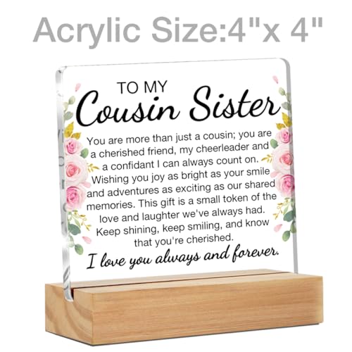 ZOSAN Best Cousin Gifts for Women Girl, to My Cousin Sister Gifts Clear Desk Decorative Sign - Image 2