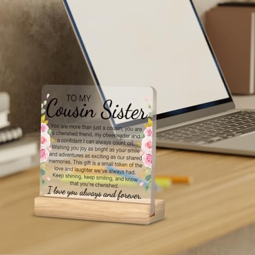 ZOSAN Best Cousin Gifts for Women Girl, to My Cousin Sister Gifts Clear Desk Decorative Sign - Image 3