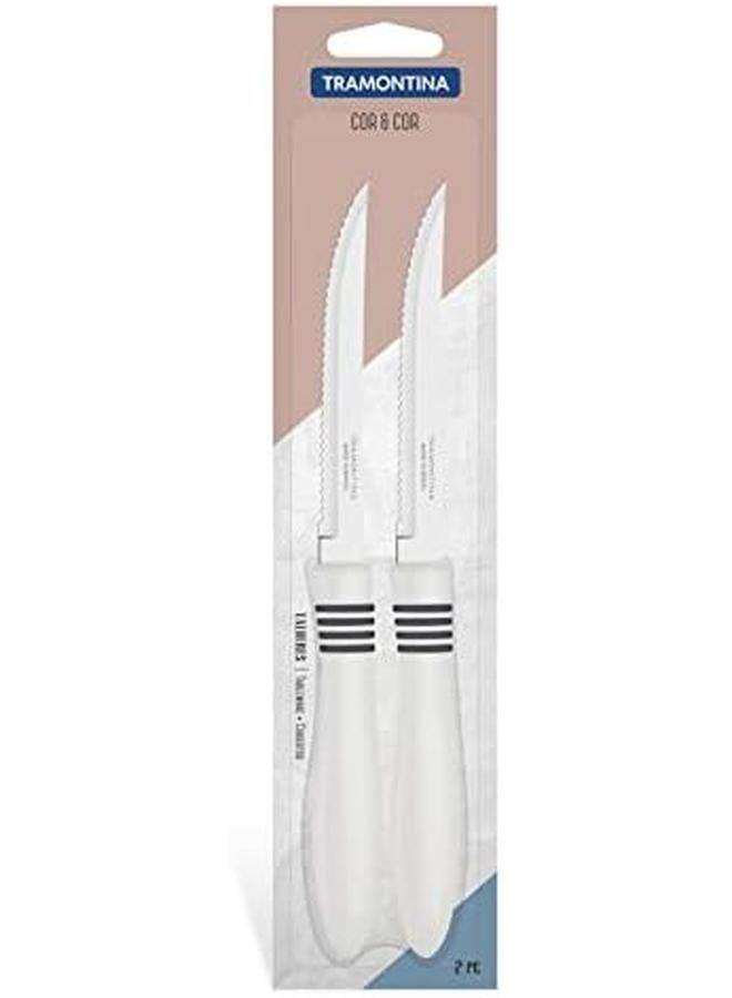 ترامونتينا طقم سكاكين شرائح اللحم من كور آند كور مع شفرة من الفولاذ المقاوم للصدأ ومقبض من البولي بروبيلين الأبيض - Image 2