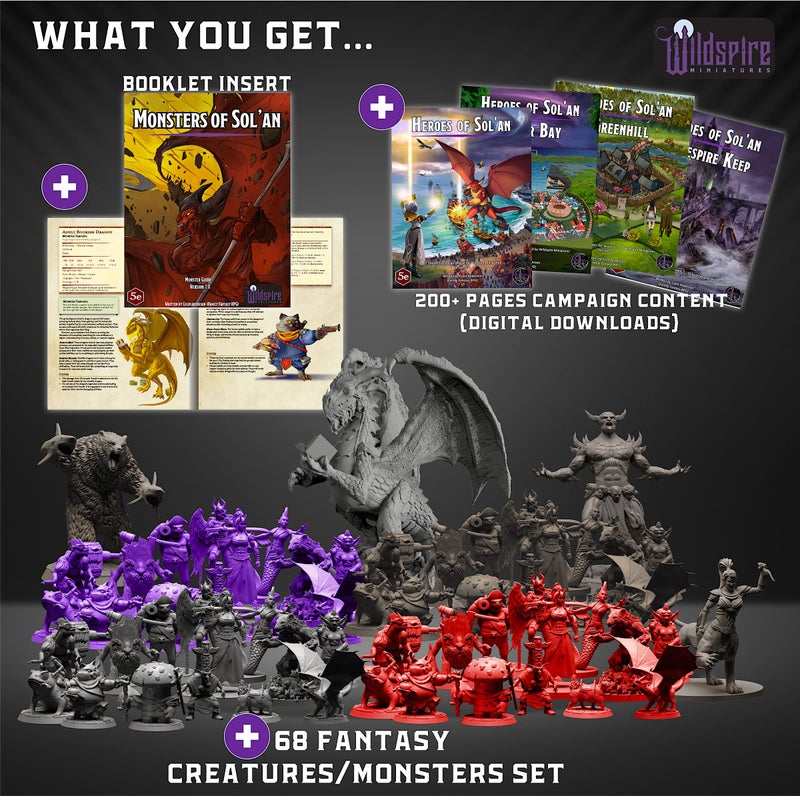 Wildspire Fantasy Monsters & Bookish Dragon for DND Miniatures Unpainted Bulk 28mm-32mm Dungeons & Dragons Minis Pathfinder Figures Fantasy Unpainted Tabletop RPG Miniature Starter Set for DD - Image 2