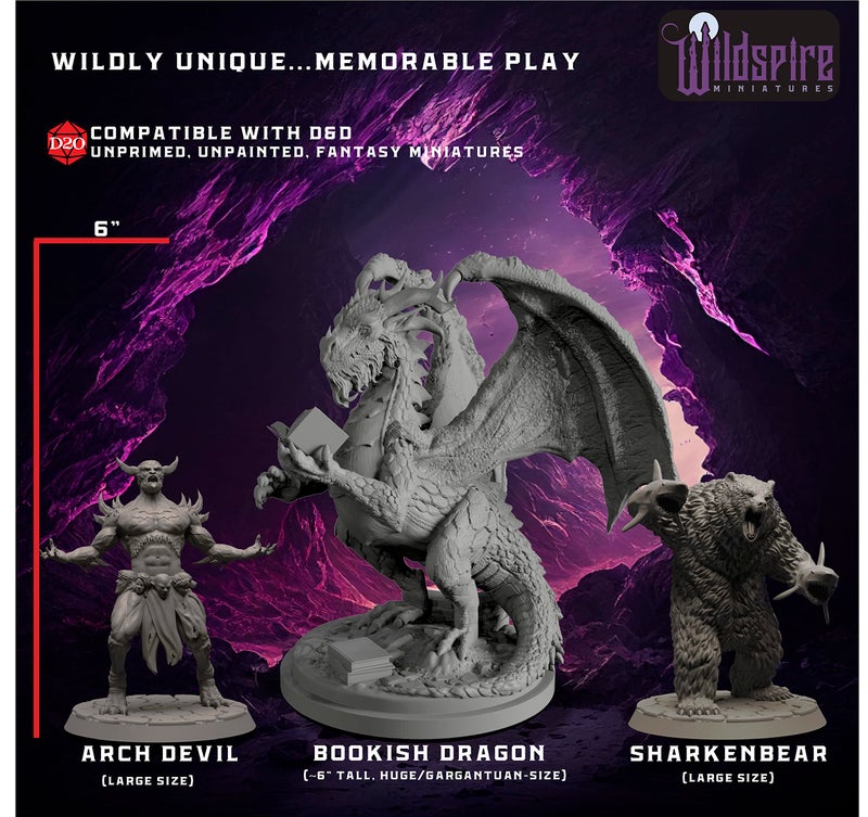 Wildspire Fantasy Monsters & Bookish Dragon for DND Miniatures Unpainted Bulk 28mm-32mm Dungeons & Dragons Minis Pathfinder Figures Fantasy Unpainted Tabletop RPG Miniature Starter Set for DD - Image 3