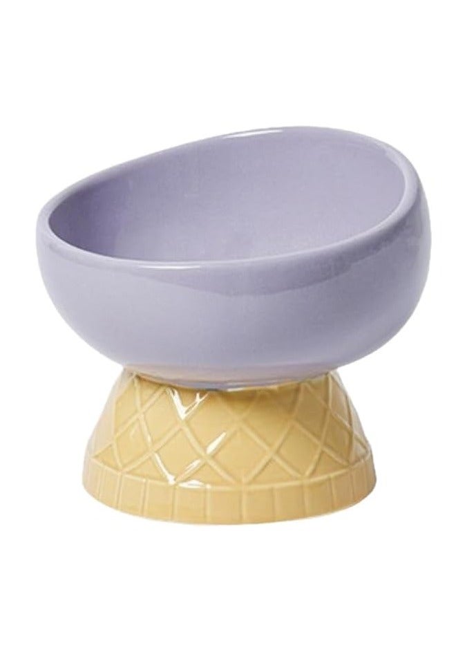 Cute Ceramic Cat Bowl, Protect The Cervical Vertebra, Drinking Water, Pet Supplies, Anti-Turnover Dog Food Bowl (Purple Slant Mouth) - Image 1
