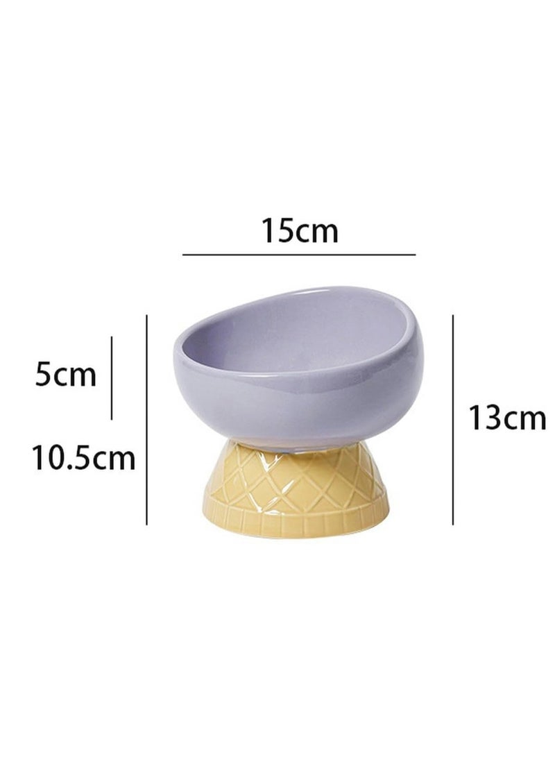 Cute Ceramic Cat Bowl, Protect The Cervical Vertebra, Drinking Water, Pet Supplies, Anti-Turnover Dog Food Bowl (Purple Slant Mouth) - Image 2