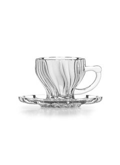 CITY GLASS Twist Coffee Set (6*Mug + 6*Underline) - 12 Pieces City Glass -  Modern Design to Get a Happy Coffee Time  - Image 1