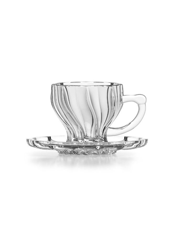 CITY GLASS Twist Coffee Set (6*Mug + 6*Underline) - 12 Pieces City Glass -  Modern Design to Get a Happy Coffee Time  - Image 1