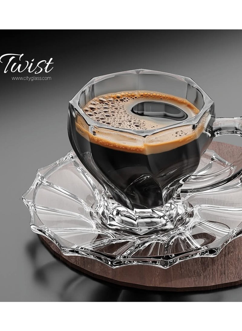 CITY GLASS Twist Coffee Set (6*Mug + 6*Underline) - 12 Pieces City Glass -  Modern Design to Get a Happy Coffee Time  - Image 2