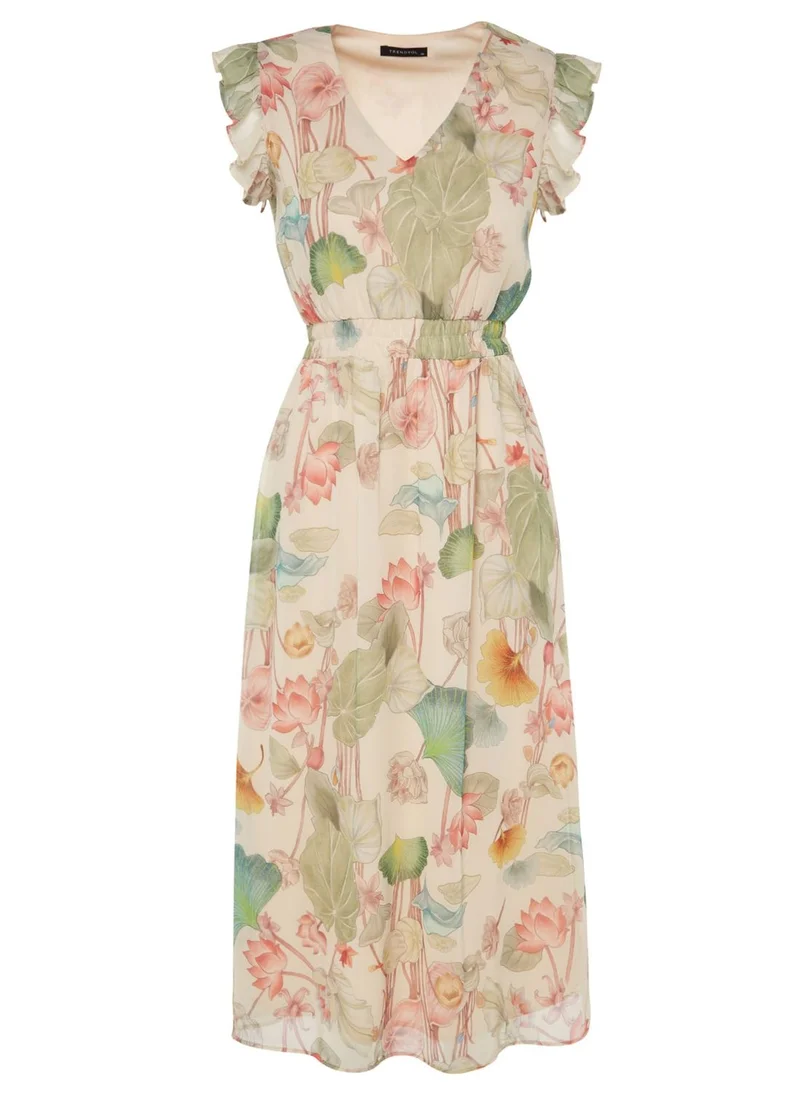 trendyol Ruched Waist Floral Print Dress