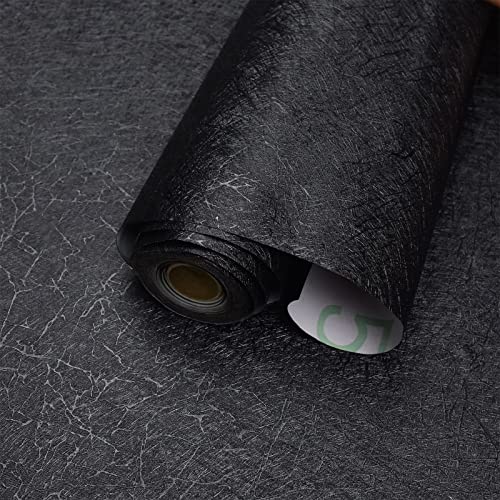 MelunMer Black Peel and Stick Wallpaper 393In L 15.7In W Self Adhesive Removable Wallpaper for Bathroom/Bedroom Modern Contact Paper Silk Textured Black Contact Paper for Cabinets Shelf Waterproof - Image 1