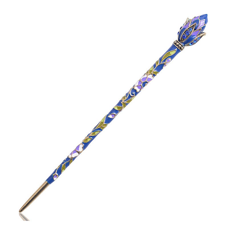 Generic Vintage Cloisonne Lotus Hairpin Hanfu Accessory Lotus Royal Blue 