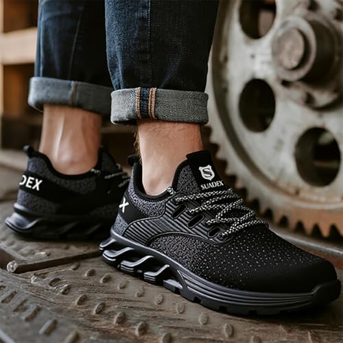 SUADEX Steel Toe Sneakers for Men Women Indestructible Work Shoes Lightweight Comfortable Safety Sneakers Slip-Resistant Composite Toe Shoes for Construction Black - Image 2