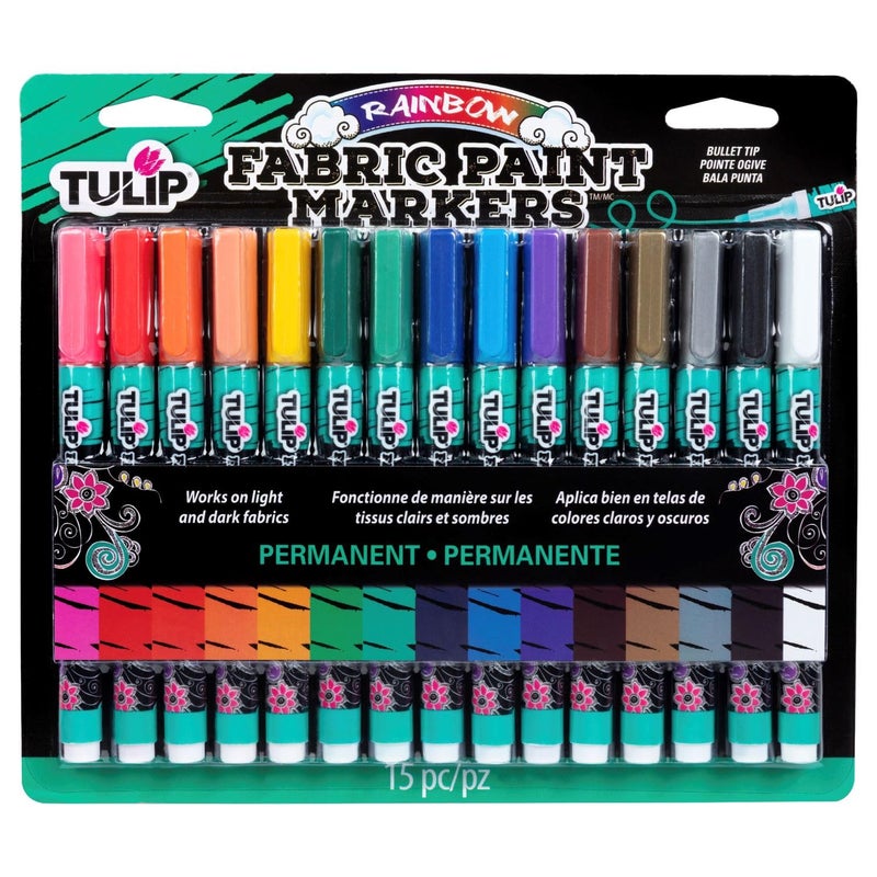 TULIP33701 Fabric Paint Markers Rainbow 15 Pack for Permanent Color on Fabric Wood Rocks - Image 2