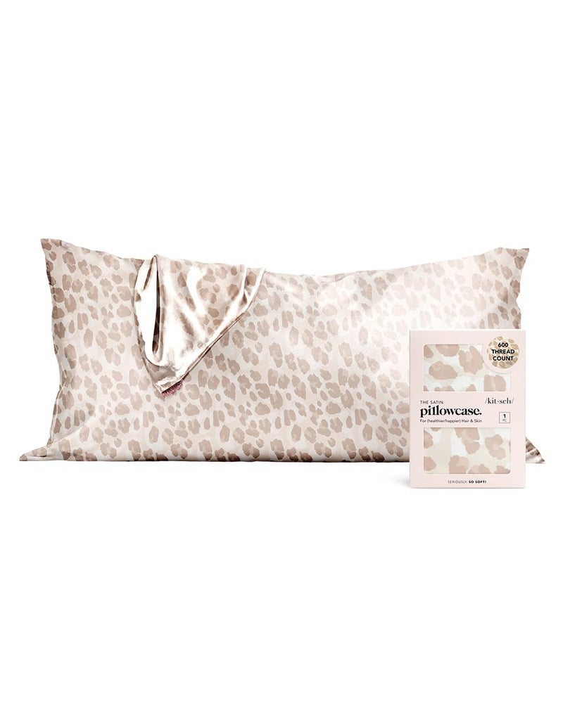 Kitsch Satin Pillowcase with Zipper for Hair and Skin  Softer Than Silk Pillow Cases King  Cooling Pillow Covers  Machine Washable  Wrinkle-Free  Smooth Satin Pillow Cases King Size 19""x36"" (Leopard)