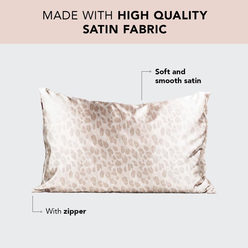 Kitsch Satin Pillowcase with Zipper for Hair and Skin  Softer Than Silk Pillow Cases King  Cooling Pillow Covers  Machine Washable  Wrinkle-Free  Smooth Satin Pillow Cases King Size 19""x36"" (Leopard)