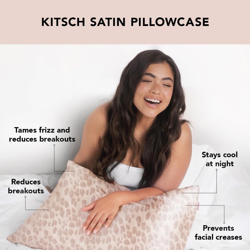 Kitsch Satin Pillowcase with Zipper for Hair and Skin  Softer Than Silk Pillow Cases King  Cooling Pillow Covers  Machine Washable  Wrinkle-Free  Smooth Satin Pillow Cases King Size 19""x36"" (Leopard)
