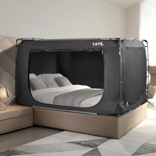 YAVIL Bed Tent Bed Canopy King Size, Portable Sleeping Tents Dream Tents Indoor for Kids and Adult, Blackout 70% Breathable Privacy Space on Bed with Three Doors (Mattress Not Included) - Image 1