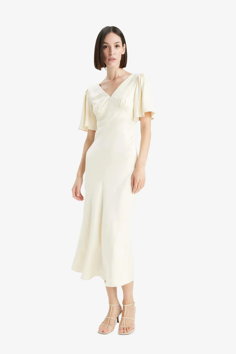 ديفاكتو V-Neck Satin Midi Dress