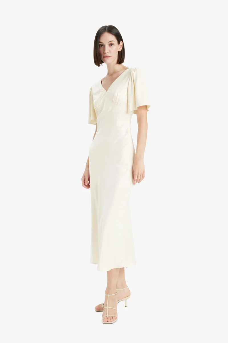 ديفاكتو V-Neck Satin Midi Dress