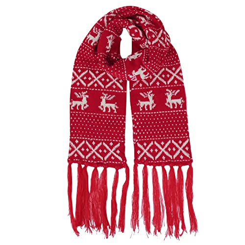 Felice Ann Unisex Christmas Reindeer Snowflake Scarf Fall Winter Warm Knit Long Scarf with Tassel - Image 2