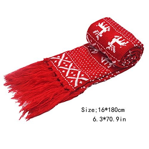 Felice Ann Unisex Christmas Reindeer Snowflake Scarf Fall Winter Warm Knit Long Scarf with Tassel - Image 3