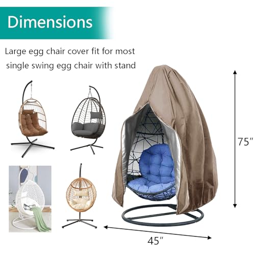 FLYMEI UpgradedPatio Egg Chair Covers with Zipper Wicker Egg Swing Chair Covers Waterproof Heavy Duty Weather Resisatnt Outdoor Chair Cover Windproof Hanging Chair Cover 75 x 45 Khaki 1 Pack - Image 3