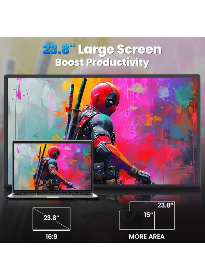 V2COM 23.8-Inch 4K UHD Portable Monitor, IPS Ultra-Slim Large Screen with 120% sRGB, FreeSync, USB-C HDMI, for Laptop, MacBook, Xbox, PS5 - Image 2