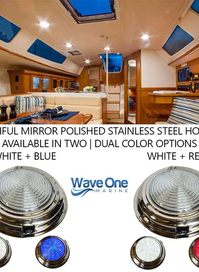 Wave One Marine Dual Color 7" LED Boat Dome Light 12V RV | Stainless Housing | Toggle Switch (White | Night Red) - Image 2