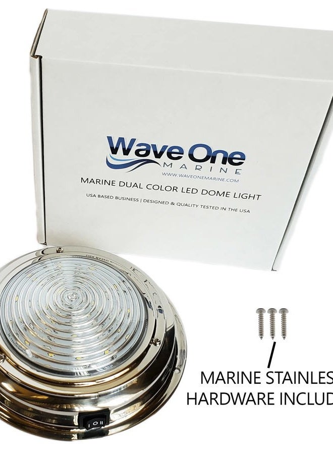 Wave One Marine Dual Color 7" LED Boat Dome Light 12V RV | Stainless Housing | Toggle Switch (White | Night Red) - Image 5