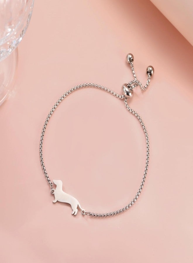TEAMER Cute Dachshund Bracelet Resizable Dachshund Box Chain Bracelet Stainless Steel Dachshund Lover Pet Animal Jewelry For Women (Silver) - Image 4