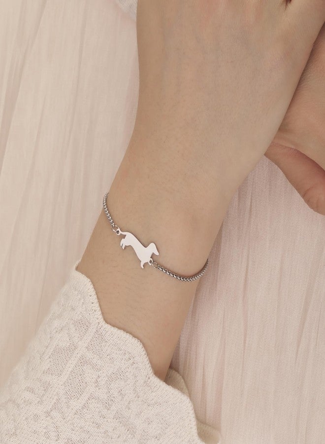 TEAMER Cute Dachshund Bracelet Resizable Dachshund Box Chain Bracelet Stainless Steel Dachshund Lover Pet Animal Jewelry For Women (Silver) - Image 5
