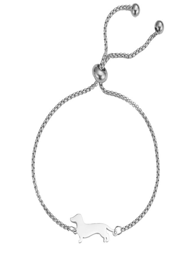TEAMER Cute Dachshund Bracelet Resizable Dachshund Box Chain Bracelet Stainless Steel Dachshund Lover Pet Animal Jewelry For Women (Silver) - Image 1