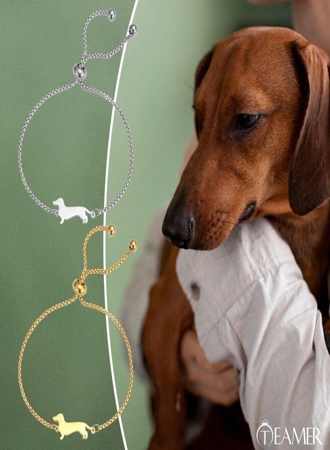 TEAMER Cute Dachshund Bracelet Resizable Dachshund Box Chain Bracelet Stainless Steel Dachshund Lover Pet Animal Jewelry For Women (Silver) - Image 2