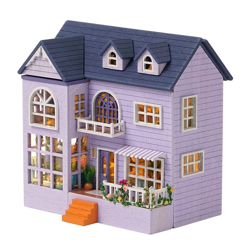 CUTEROOM Diy Dolls House Kit,Miniature Dolls House Kit with Furniture and LED Lights,Handmade Crafts Diy Miniature Room Kit for Teens Adult Gift (Happy House) - Image 1