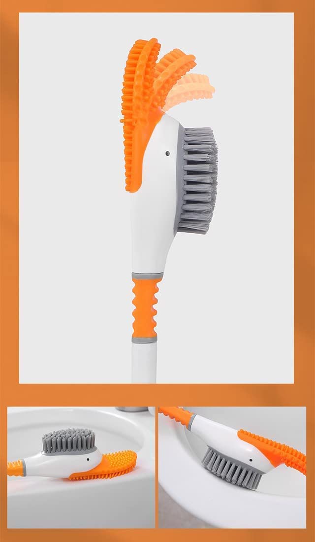 Cozron Cozron Silicone Cartoon Shape Soft Bathroom Brush | Wall Mounted Toilet Brush with Holder | Bathroom Cleaning Tool | Cleaning Bowl Brush Kit (Pack of 1,Multicolor) - Image 4