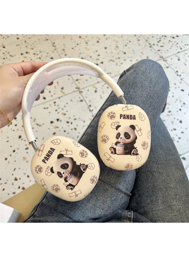 Loquat Suitable For Apple/For AppleAirPods Max Earphone Case Cartoon Noise Reduction Bluetooth Headset Cute Protective Case-Color:Silicone Soft Shell-milk Tea Panda-Model:For AppleAirPods Max (protective C - Image 1