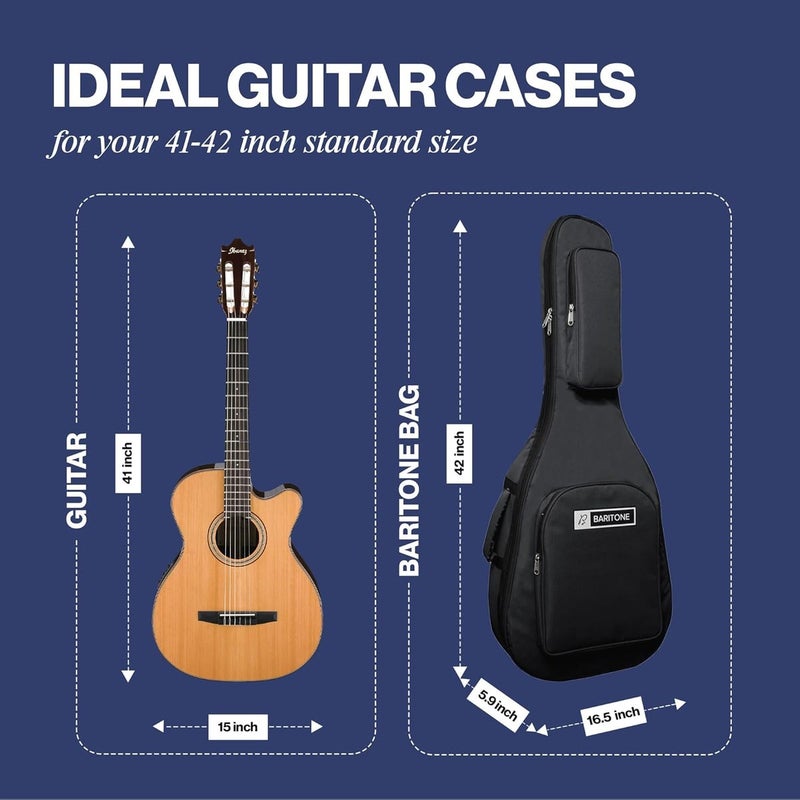 Baritone Premium Polyester Soft & Heavy Padded Acoustic Guitar Case - Black, 42 Inch - Image 2