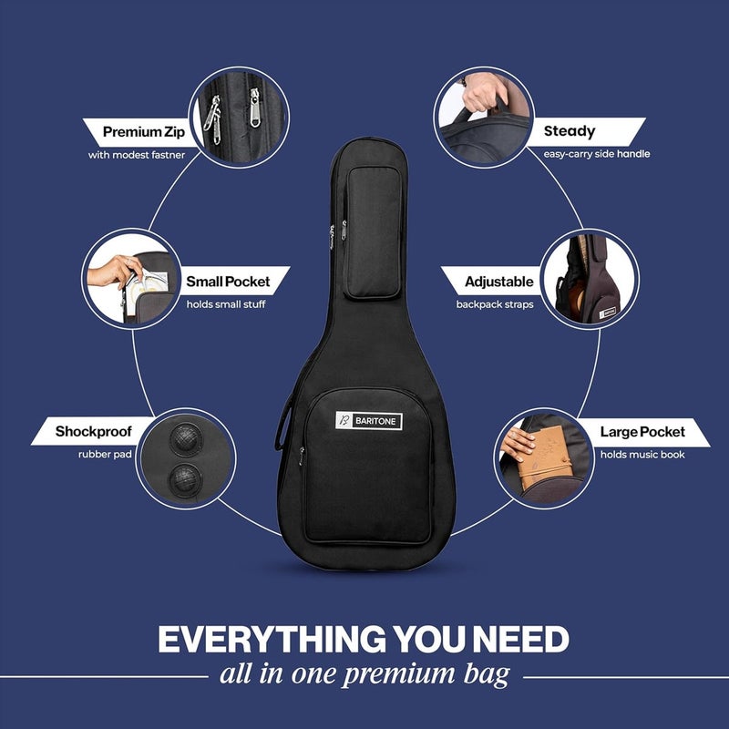 Baritone Premium Polyester Soft & Heavy Padded Acoustic Guitar Case - Black, 42 Inch - Image 4