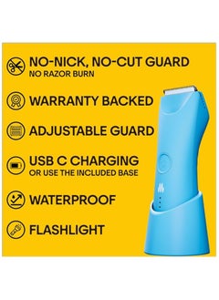 Meridian The Trimmer Plus - Body Hair Manscaping Trimmer, Adjustable Guard, USB C Charging, Flash Light, Travel Lock, Charging Dock, Bikini Trimmer, Mens Body Hair Trimmer Sky Blue  - Image 2