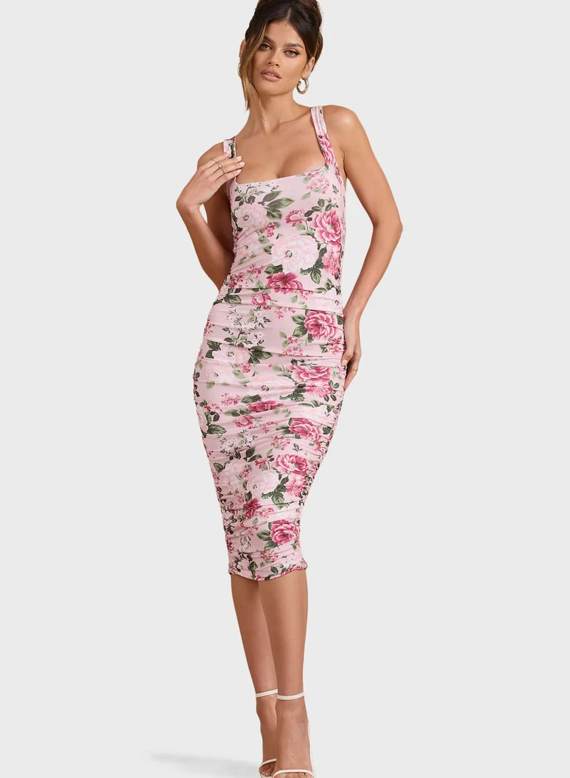 Club L London Square Neck Floral Printed Dress