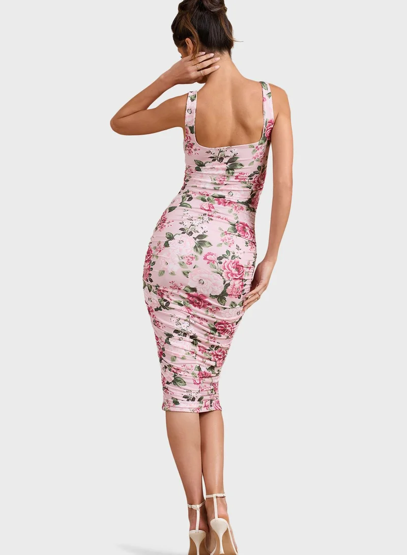 Club L London Square Neck Floral Printed Dress