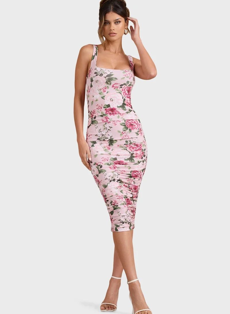 Club L London Square Neck Floral Printed Dress