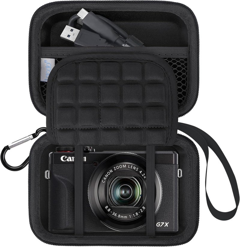 Lacdo Camera Carrying Case for Canon PowerShot G7 X Mark II / G7X Mark III Digital 4K Vlogging Camera, Point and Shoot Video Camera Trave Bag, Mesh Bag Fits Batteries, USB Cable, SD Card, Black+Black - Image 1