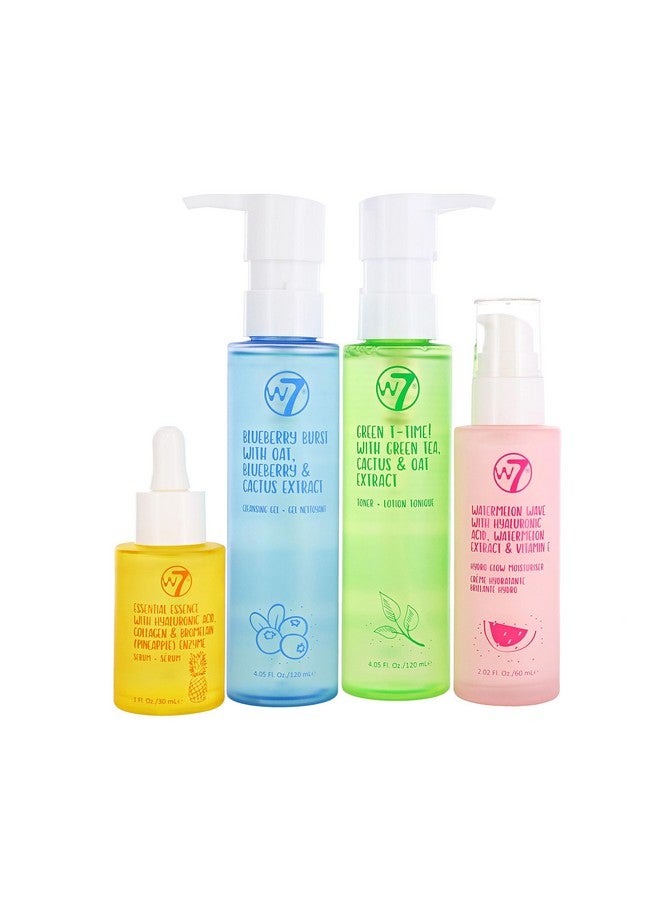 W7 Skin Refresh Essential Full Size Skin Care Set 4 Step Daily Routine Moisturizer Cleansing Gel Toner And Serum For Natural Beautiful Skin - Image 1