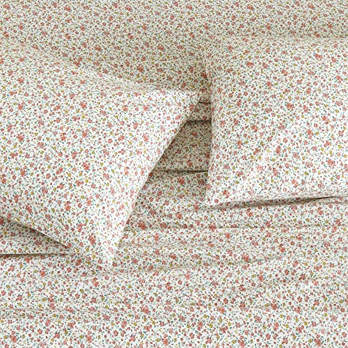 DAUAOTO 100% Cotton Bedding Printed Sheets Set for Full Size Bed Up to 14" Deep Mattress, Ditsy Floral Pattern Bedlinen Sets, Pink - Image 1
