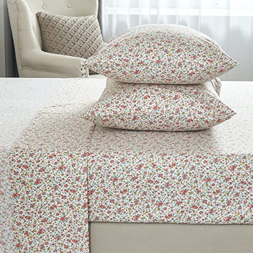 DAUAOTO 100% Cotton Bedding Printed Sheets Set for Full Size Bed Up to 14" Deep Mattress, Ditsy Floral Pattern Bedlinen Sets, Pink - Image 5