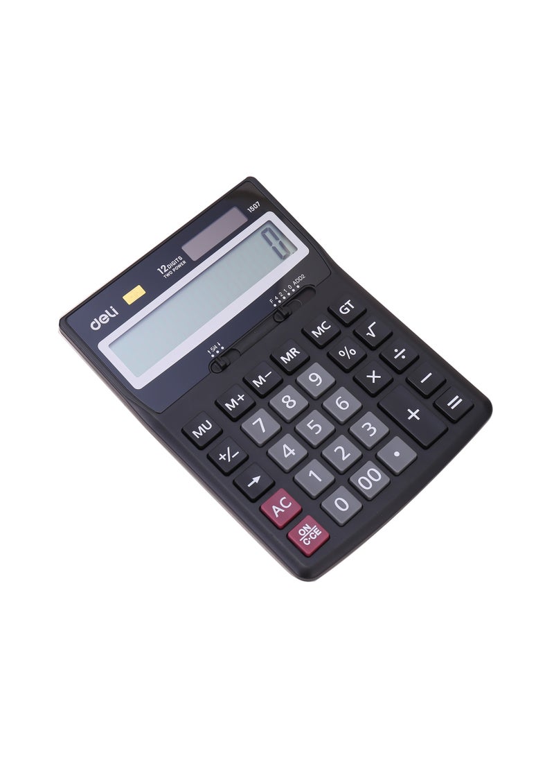 Deli Deli 12-Digit Calculator - Dual Power, Plastic, Black, 3 Years Warranty, E1507  - Image 3